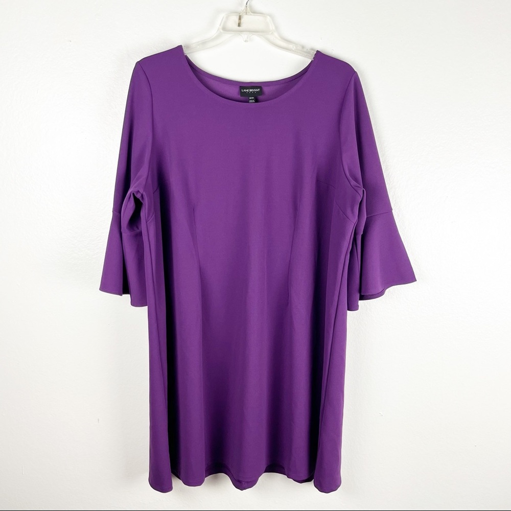 LANE BRYANT Factory Purple Bell Sleeves Shift Dress 22/24 Casual Modest Mature